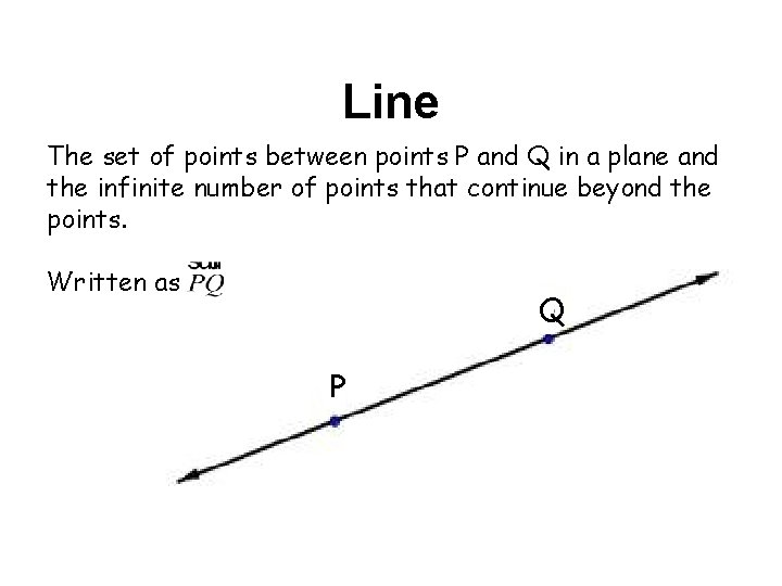 Line The set of points between points P and Q in a plane and