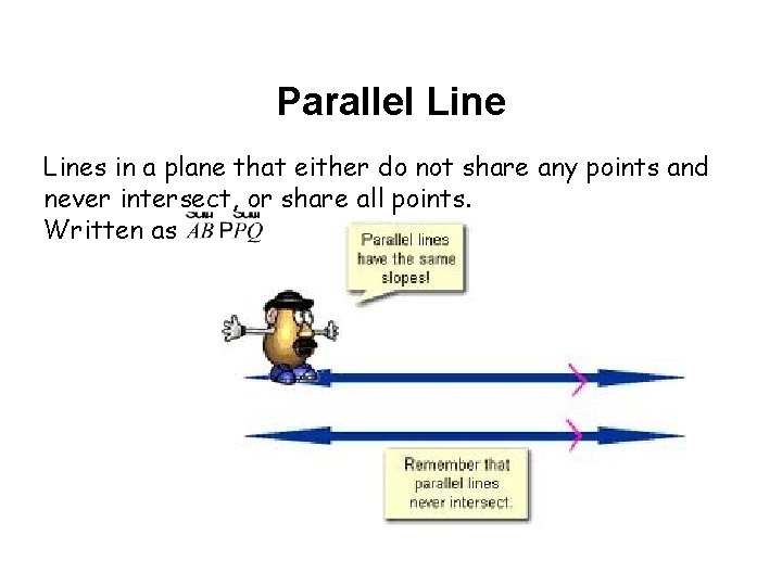 Parallel Lines in a plane that either do not share any points and never