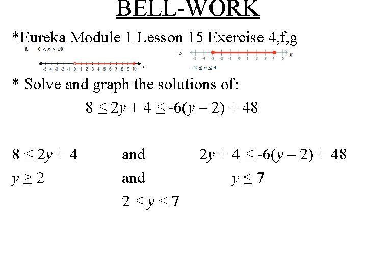 BELL-WORK *Eureka Module 1 Lesson 15 Exercise 4, f, g * Solve and graph