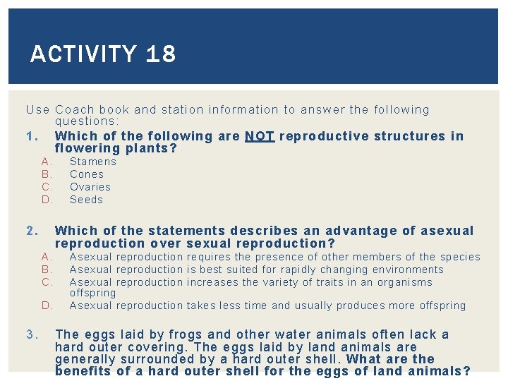 ACTIVITY 18 Use Coach book and station information to answer the following questions: 1.