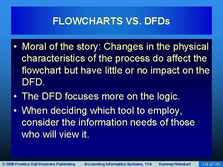 FLOWCHARTS VS. DFDs • Moral of the story: Changes in the physical characteristics of