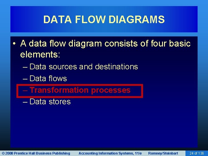 DATA FLOW DIAGRAMS • A data flow diagram consists of four basic elements: –