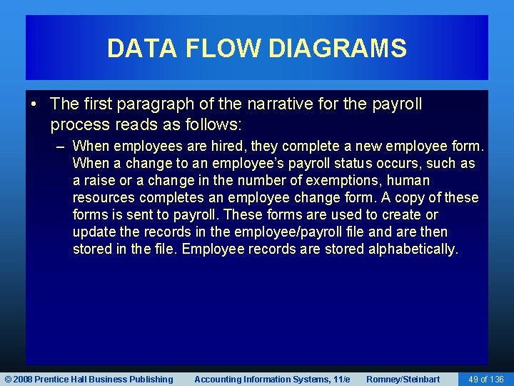 DATA FLOW DIAGRAMS • The first paragraph of the narrative for the payroll process