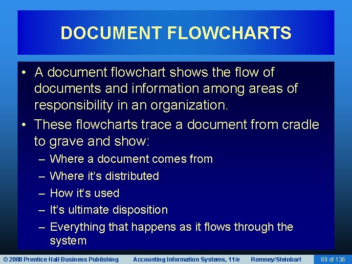 DOCUMENT FLOWCHARTS • A document flowchart shows the flow of documents and information among