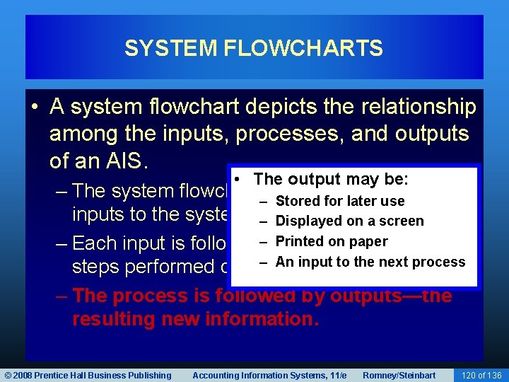 SYSTEM FLOWCHARTS • A system flowchart depicts the relationship among the inputs, processes, and