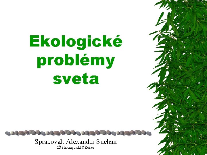 Ekologické problémy sveta Spracoval: Alexander Suchan ZŠ Starozagorská 8 Košice 