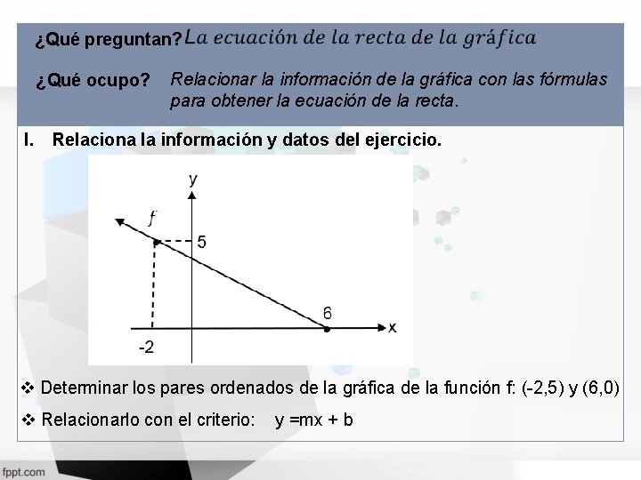 ¿Qué preguntan? ¿Qué ocupo? Relacionar la información de la gráfica con las fórmulas para