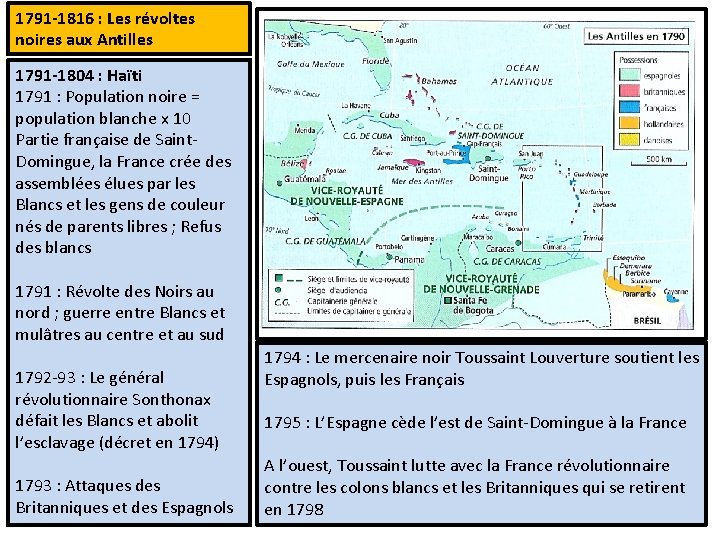 1791 -1816 : Les révoltes noires aux Antilles 1791 -1804 : Haïti 1791 :