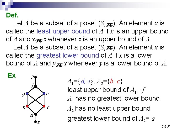 Def. Let A be a subset of a poset (S, ). An element x