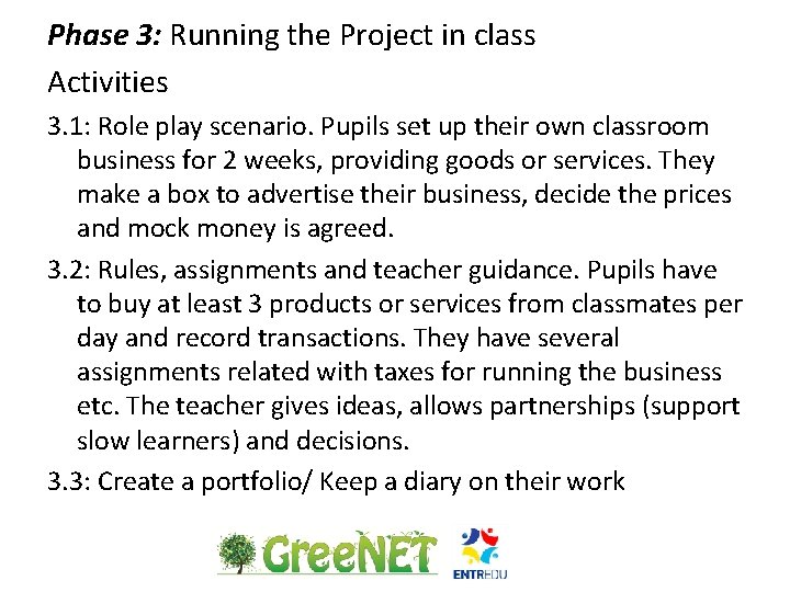 Phase 3: Running the Project in class Activities 3. 1: Role play scenario. Pupils