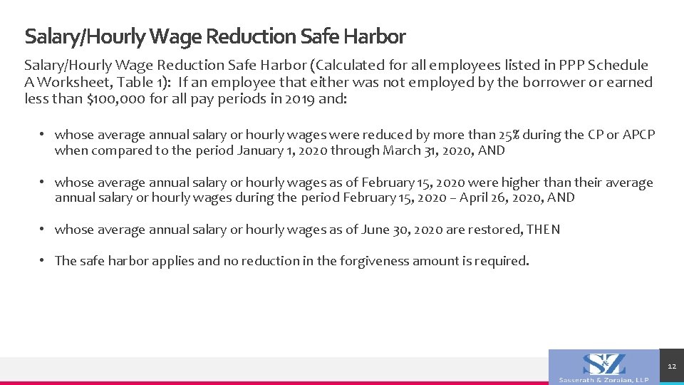 Salary/Hourly Wage Reduction Safe Harbor (Calculated for all employees listed in PPP Schedule A