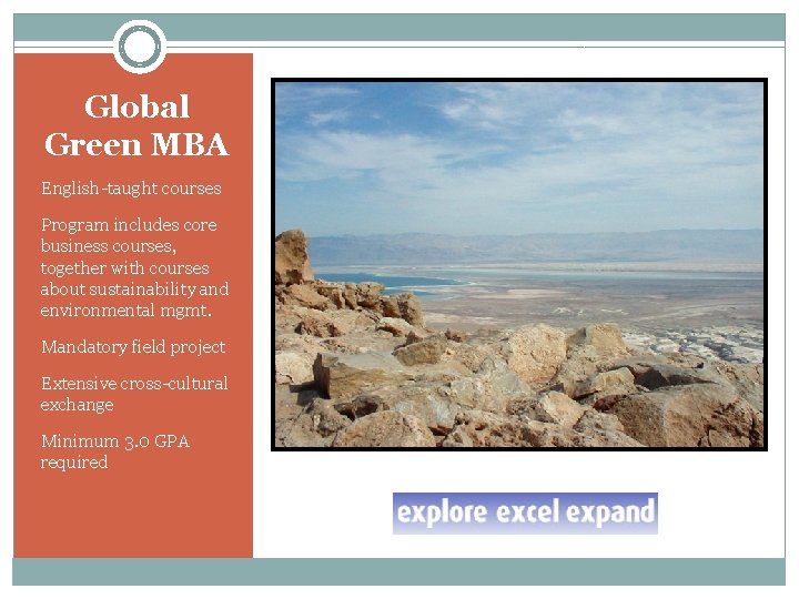 Global Green MBA English-taught courses Program includes core business courses, together with courses about