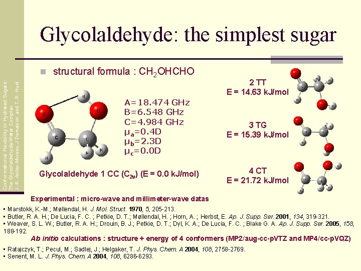 Glycolaldehyde: the simplest sugar Conformational Flexibility in Hydrated Sugars: The Glycolaldehyde-Water Complex J. -R.
