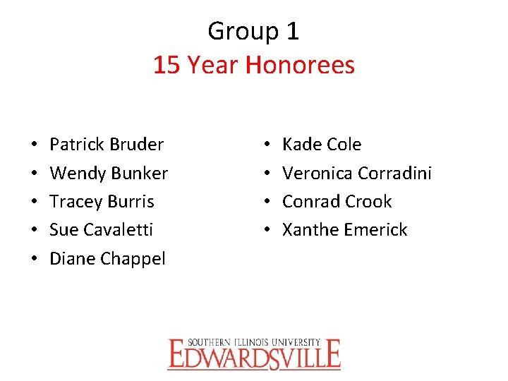 Group 1 15 Year Honorees • • • Patrick Bruder Wendy Bunker Tracey Burris