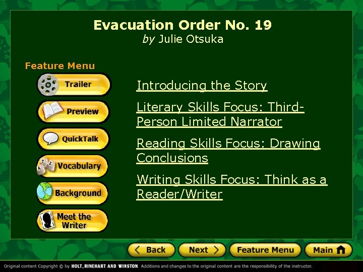 Evacuation Order No. 19 by Julie Otsuka Feature Menu Introducing the Story Literary Skills