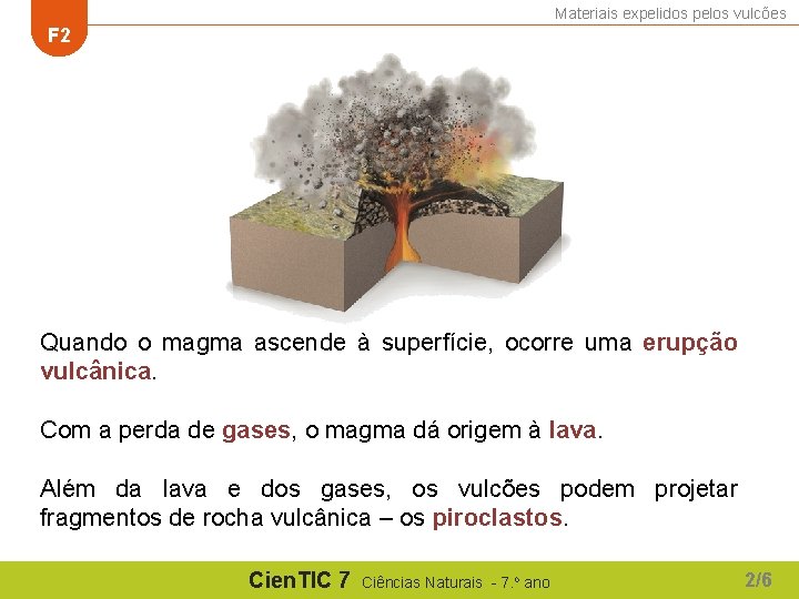 Materiais expelidos pelos vulcões F 2 Quando o magma ascende à superfície, ocorre uma