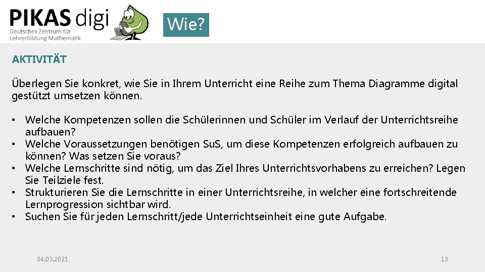 Wie? AKTIVITÄT Überlegen Sie konkret, wie Sie in Ihrem Unterricht eine Reihe zum Thema Wie? AKTIVITÄT Überlegen Sie konkret, wie Sie in Ihrem Unterricht eine Reihe zum Thema