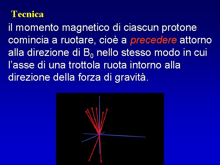 Tecnica il momento magnetico di ciascun protone comincia a ruotare, cioè a precedere attorno