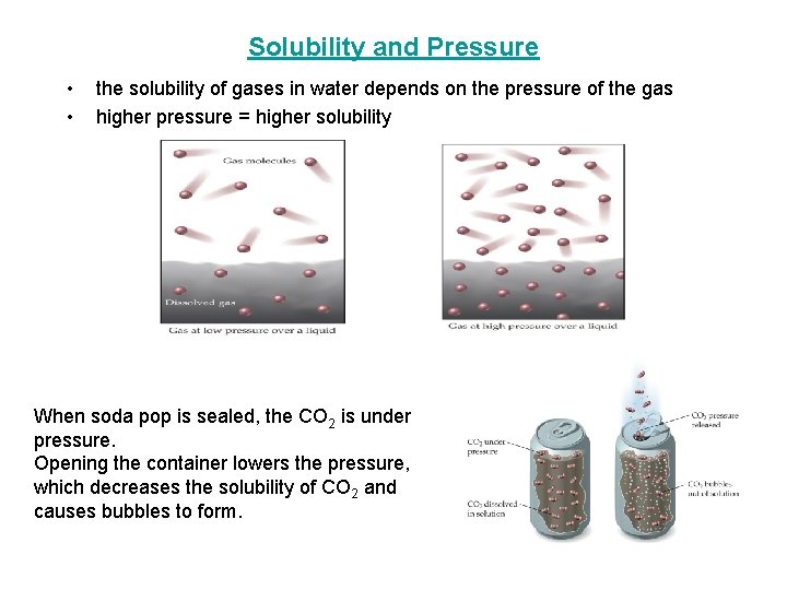 Solubility and Pressure • • the solubility of gases in water depends on the