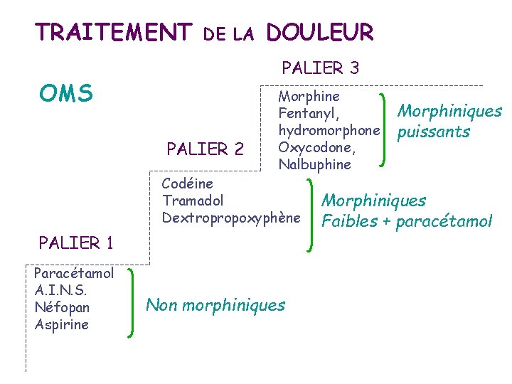 TRAITEMENT DE LA DOULEUR PALIER 3 OMS PALIER 2 Morphine Fentanyl, hydromorphone Oxycodone, Nalbuphine