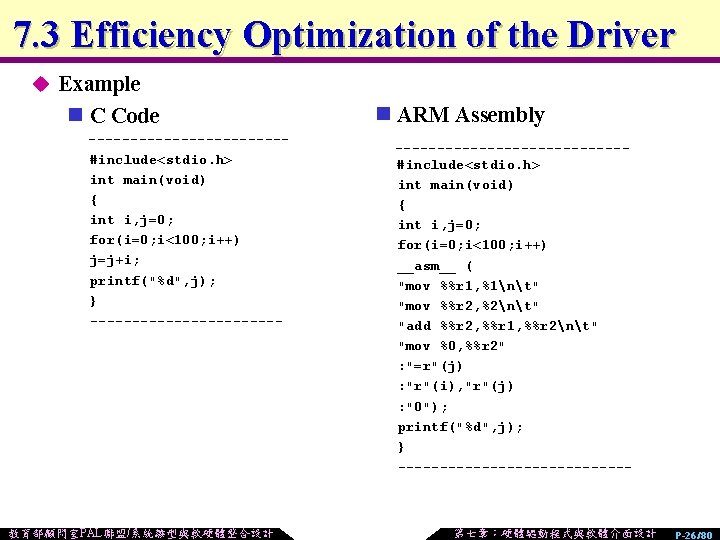 7. 3 Efficiency Optimization of the Driver u Example n C Code ------------#include<stdio. h>