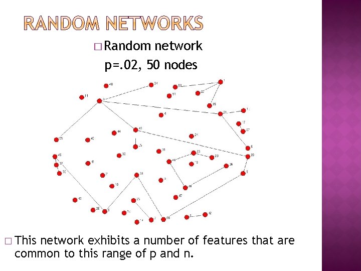 � Random network p=. 02, 50 nodes � This network exhibits a number of � Random network p=. 02, 50 nodes � This network exhibits a number of