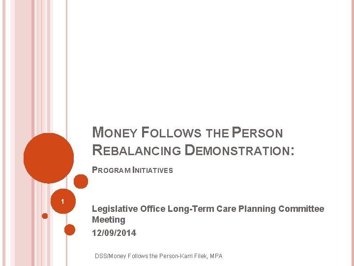 MONEY FOLLOWS THE PERSON REBALANCING DEMONSTRATION: PROGRAM INITIATIVES 1 Legislative Office Long-Term Care Planning