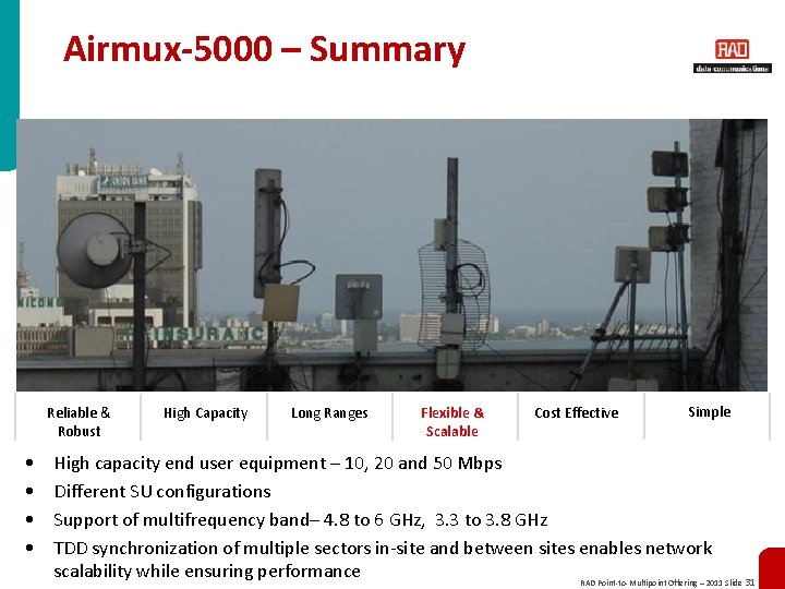 Airmux-5000 – Summary Reliable & Robust • • High Capacity Long Ranges Flexible &