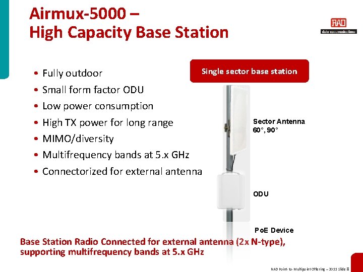 Airmux-5000 – High Capacity Base Station Single sector base station • Fully outdoor •