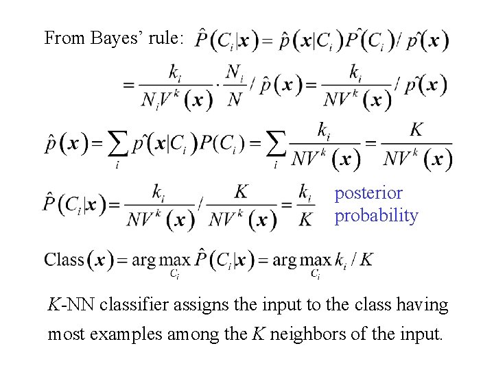 From Bayes’ rule: posterior probability K-NN classifier assigns the input to the class having