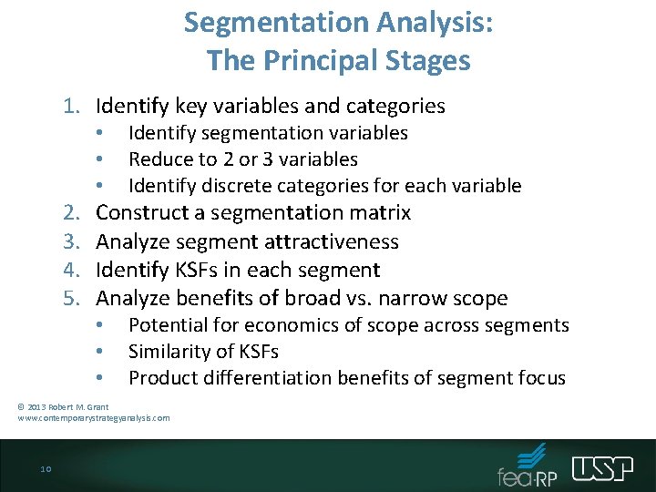 Segmentation Analysis: The Principal Stages 1. Identify key variables and categories • • •