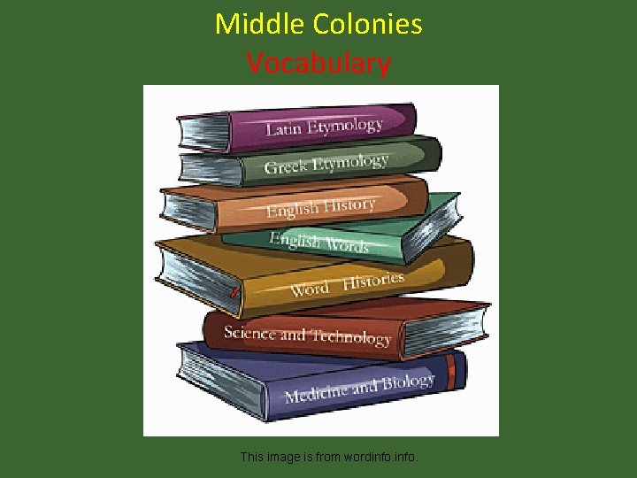 Middle Colonies Vocabulary This image is from wordinfo. 