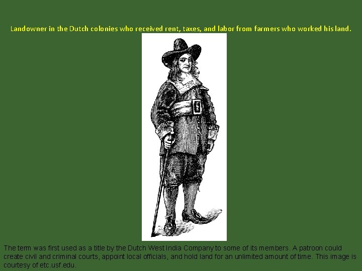 Landowner in the Dutch colonies who received rent, taxes, and labor from farmers who