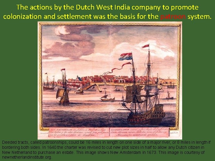 The actions by the Dutch West India company to promote colonization and settlement was