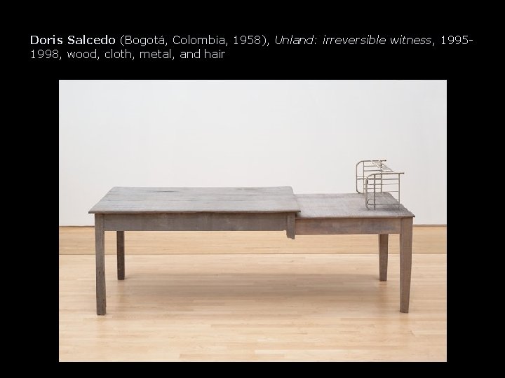 Doris Salcedo (Bogotá, Colombia, 1958), Unland: irreversible witness, 19951998, wood, cloth, metal, and hair