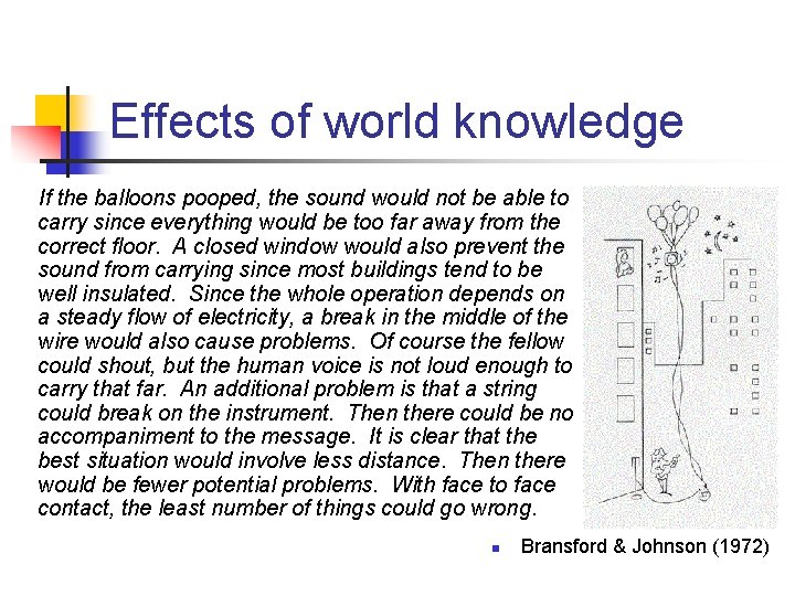 Effects of world knowledge If the balloons pooped, the sound would not be able