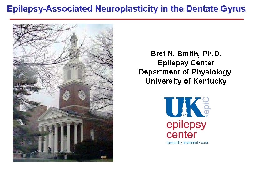 Epilepsy-Associated Neuroplasticity in the Dentate Gyrus Bret N. Smith, Ph. D. Epilepsy Center Department