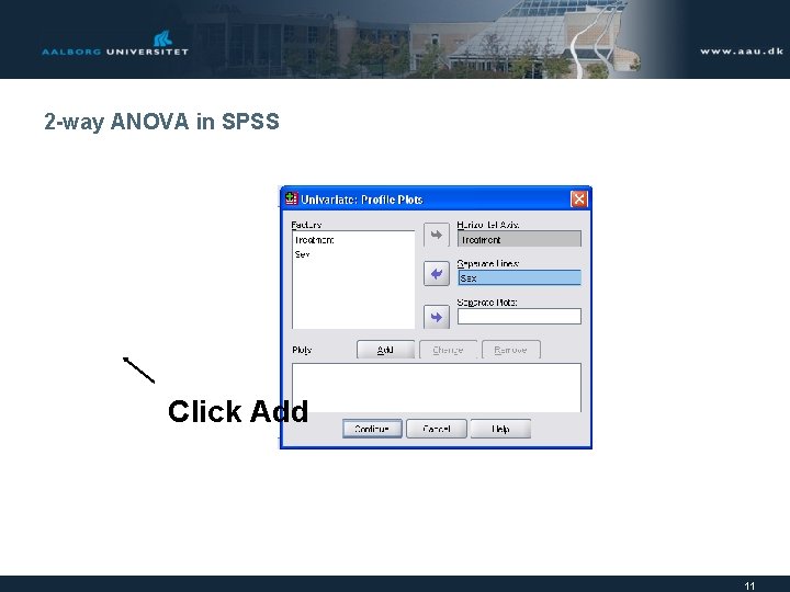 2 -way ANOVA in SPSS Click Add 11 