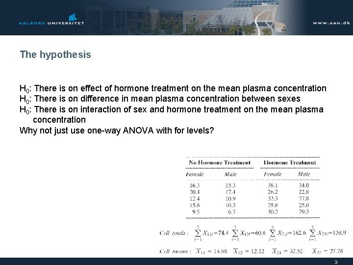 The hypothesis H 0: There is on effect of hormone treatment on the mean