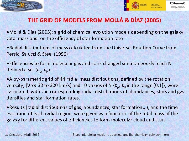 THE GRID OF MODELS FROM MOLLÁ & DÍAZ (2005) • Mollá & Díaz (2005):