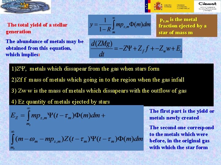 The total yield of a stellar generation pz, m is the metal fraction ejected