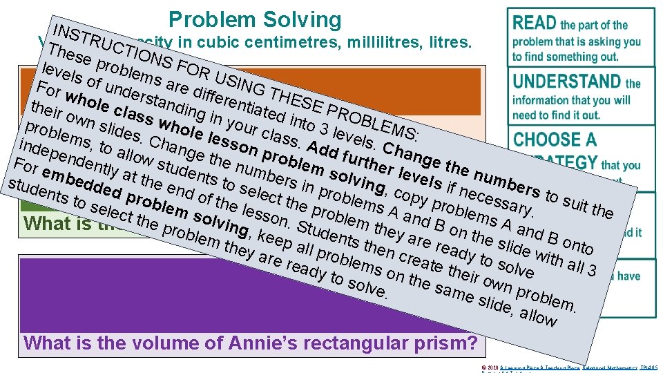 Problem Solving INST R C Volume, Thes Ucapacity TION in cubic centimetres, millilitres, litres.