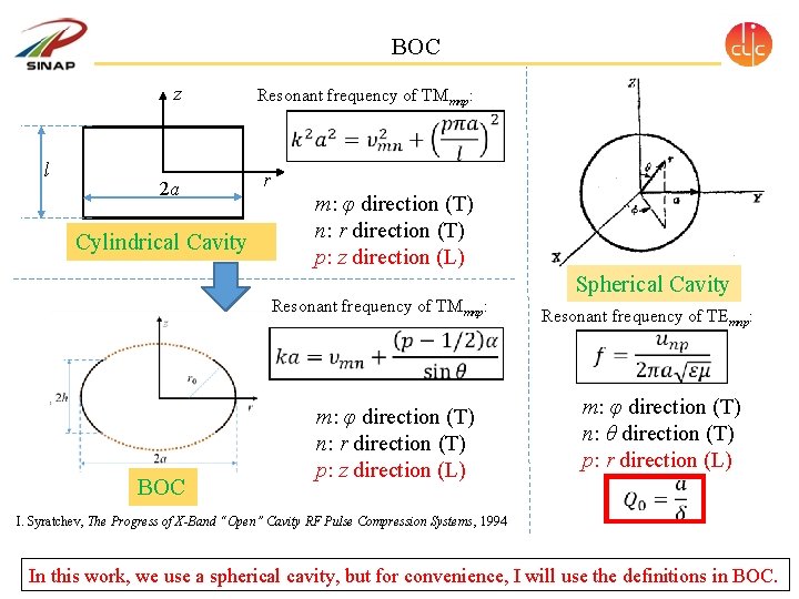 BOC z Resonant frequency of TMmnp: l 2 a r m: φ direction (T) BOC z Resonant frequency of TMmnp: l 2 a r m: φ direction (T)