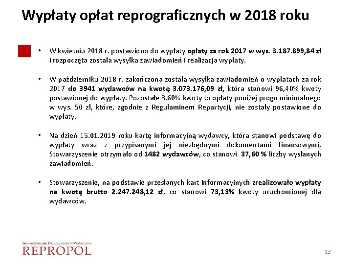 Wypłaty opłat reprograficznych w 2018 roku • W kwietniu 2018 r. postawiono do wypłaty