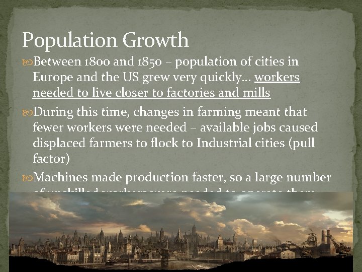 Population Growth Between 1800 and 1850 – population of cities in Europe and the