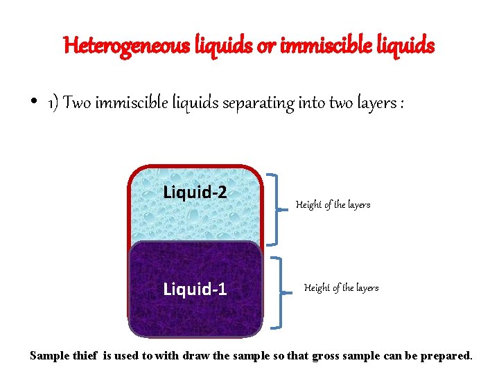 Heterogeneous liquids or immiscible liquids • 1) Two immiscible liquids separating into two layers