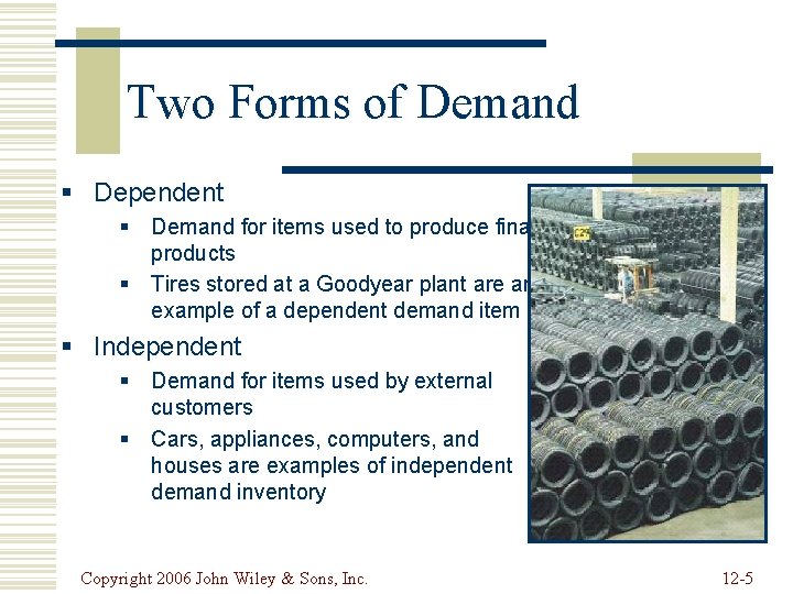 Two Forms of Demand § Dependent § Demand for items used to produce final