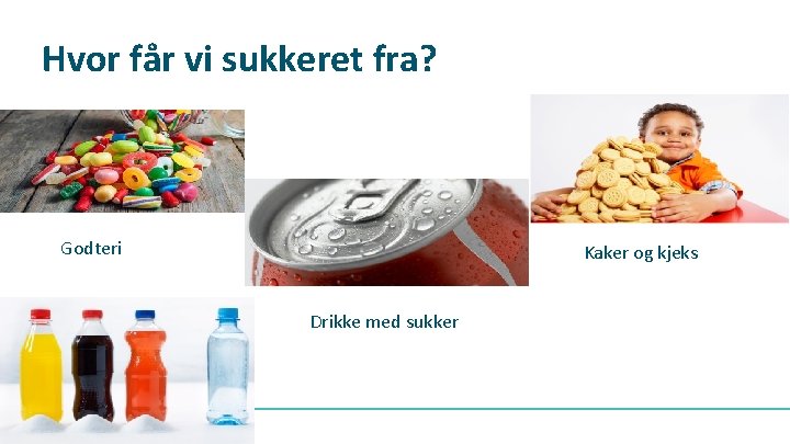 Hvor får vi sukkeret fra? Godteri Kaker og kjeks Drikke med sukker 