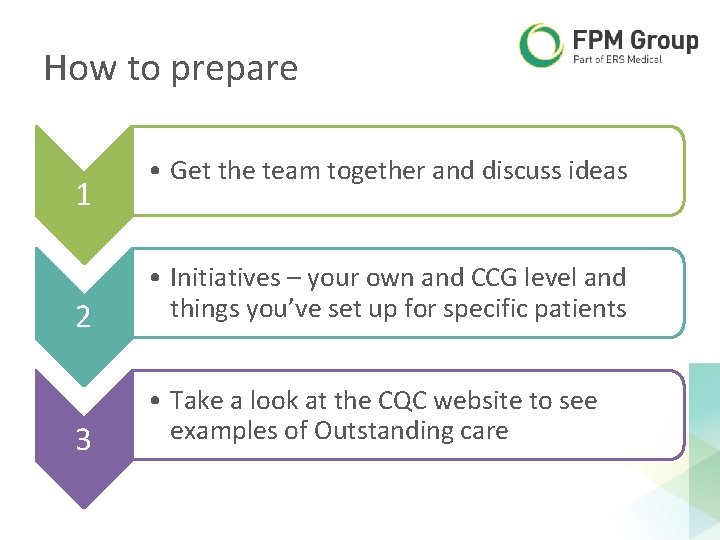 How to prepare 1 • Get the team together and discuss ideas 2 • How to prepare 1 • Get the team together and discuss ideas 2 •