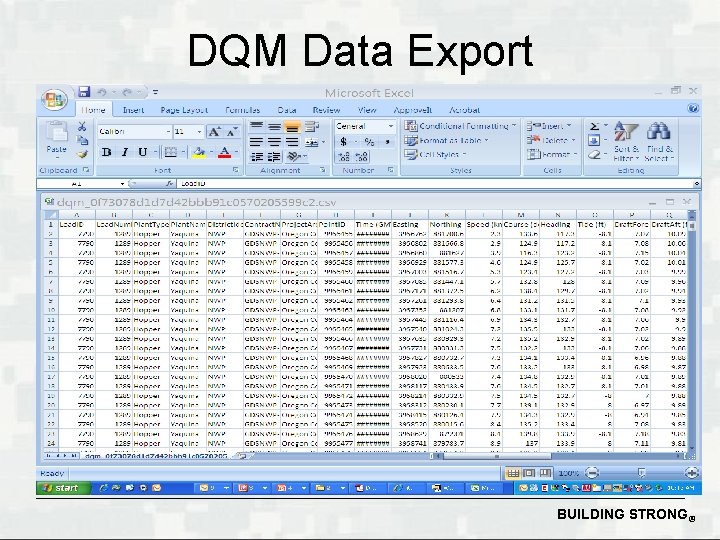 DQM Data Export BUILDING STRONG® 